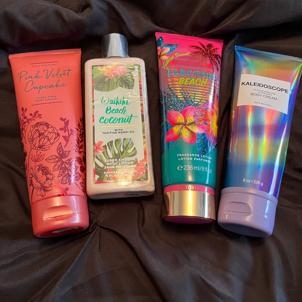 Lotions. Bath and body works and Victoria Secret.